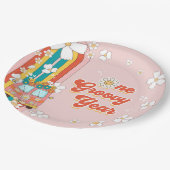 Retro Rainbow 1. Geburtstag Pappteller (Schrägansicht)