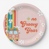 Retro Rainbow 1. Geburtstag Pappteller (Vorderseite)