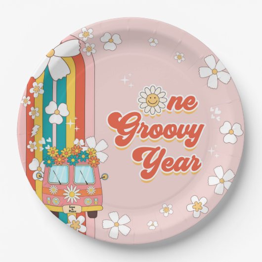 Retro Rainbow 1. Geburtstag Pappteller (Vorderseite)