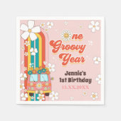 Retro Rainbow 1. Geburtstag Serviette (Vorderseite)