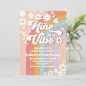 Retro Rainbow 9th Birthday Invitation Einladung (Stehend Vorderseite)