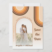 Retro Rainbow Arched Foto Boho 70er Groovy Trendy Save The Date (Vorderseite)