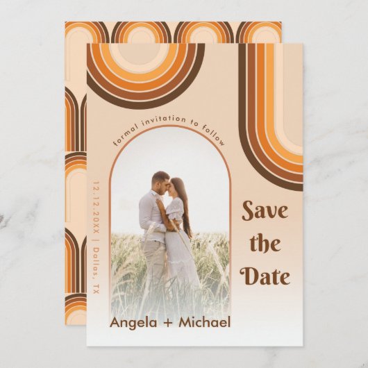 Retro Rainbow Arched Foto Boho 70er Groovy Trendy Save The Date (Vorne/Hinten)