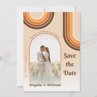 Retro Rainbow Arched Foto Boho 70er Groovy Trendy Save The Date