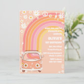 Retro Rainbow Birthday Invitation Einladung (Stehend Vorderseite)