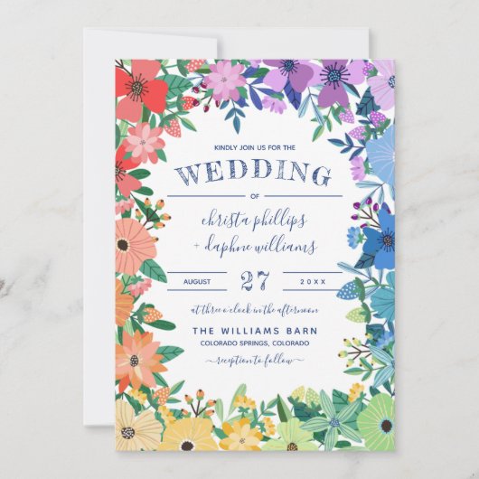 Retro Rainbow Blume Gay Lesbian Wedding Einladung (Vorderseite)
