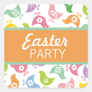 Retro-Rainbow-Chicks Osterfeigen-Gastgeschenke - G Quadratischer Aufkleber