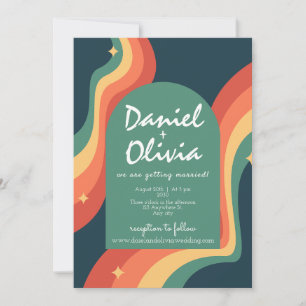 Retro Rainbow Corner mit QR Wedding Einladung