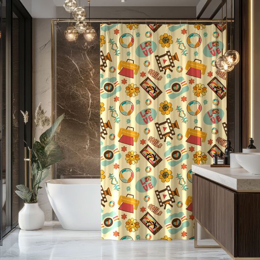 Retro Rainbow Curtain 70s Pastel Bathroom Joy Duschvorhang