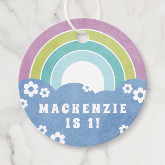 Retro Rainbow & Daisies Kid's Gastgeschenk Geschen Geschenkanhänger (Vorderseite)