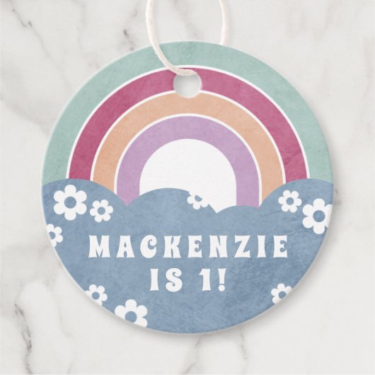 Retro Rainbow & Daisies Kid's Gastgeschenk Geschen Geschenkanhänger (Vorderseite)