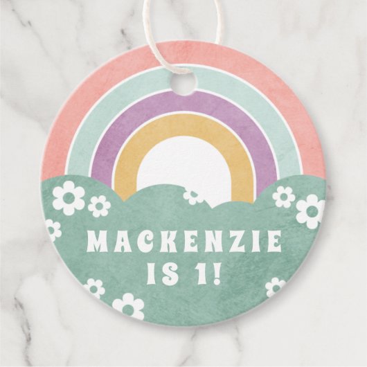 Retro Rainbow & Daisies Kid's Gastgeschenk Geschen Geschenkanhänger (Vorderseite)