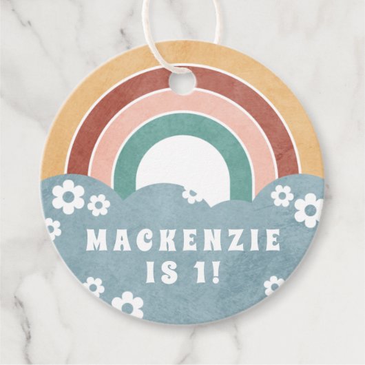 Retro Rainbow & Daisies Kid's Gastgeschenk Geschen Geschenkanhänger (Vorderseite)