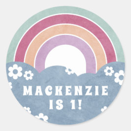 Retro Rainbow & Daisies Kinderheftsticker Runder Aufkleber