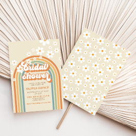 Retro Rainbow Daisy Groovy Brautparty Einladung