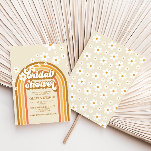 Retro Rainbow Daisy Groovy Brautparty Einladung