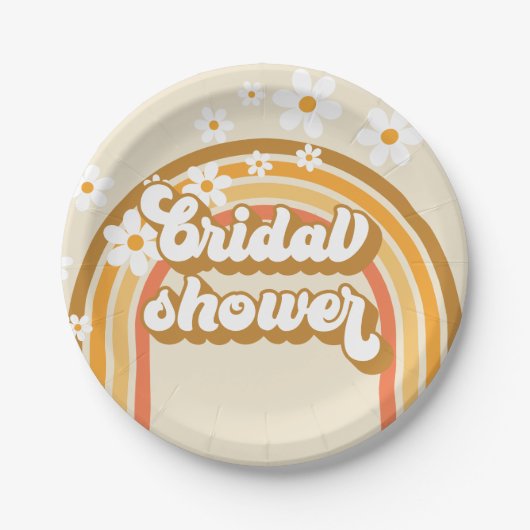 Retro Rainbow Daisy Groovy Brautparty Pappteller (Vorderseite)