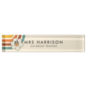 Retro Rainbow Daisy Schreibtischtafel Namensplakette (Vorderseite)