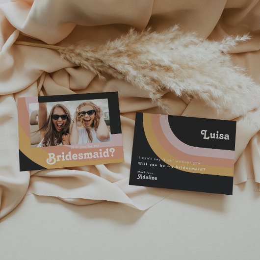 Retro Rainbow Dark Foto Bridesmaid Vorschlag Card Einladung