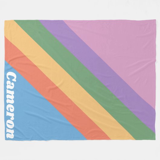 Retro Rainbow Diagonal Streifen Personalisiert Fleecedecke (Vorderseite (Horizontal))