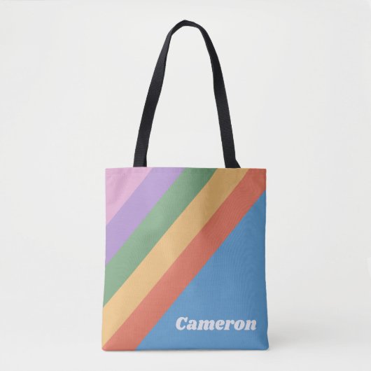 Retro Rainbow Diagonal Streifen Personalisiert Tasche (Vorderseite)