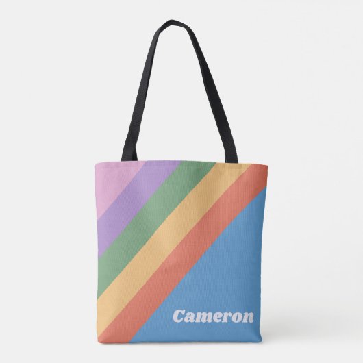 Retro Rainbow Diagonal Streifen Personalisiert Tasche (Rückseite)
