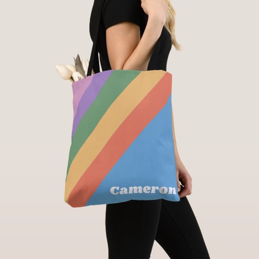 Retro Rainbow Diagonal Streifen Personalisiert Tasche (Von Nahem)