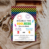 Retro Rainbow Double Celebration Joint Birthday Einladung