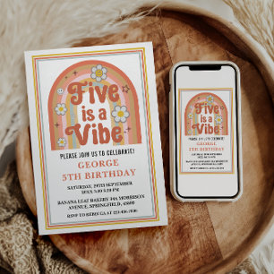 Retro Rainbow FIVE is a Vibe Groovy 5. Geburtstag Einladung