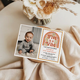 Retro Rainbow FIVE is a Vibe Groovy 5th Birthday Einladung