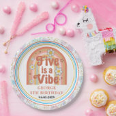 Retro Rainbow FIVE is a Vibe Groovy 5th Birthday Pappteller (Party)