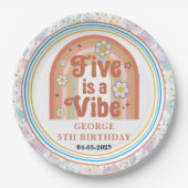 Retro Rainbow FIVE is a Vibe Groovy 5th Birthday Pappteller (Vorderseite)