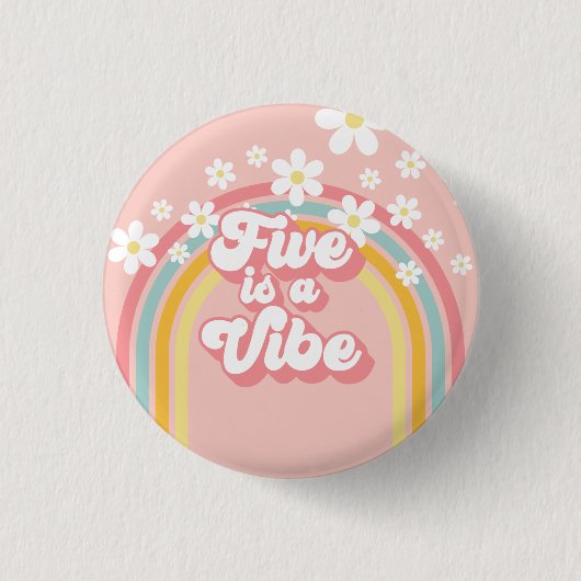 Retro Rainbow FIVE ist ein Vibe Groovy 5. Geburtst Button (Vorderseite)