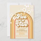 Retro Rainbow FIVE ist ein Vibe Groovy 5. Geburtst Einladung (Vorderseite)