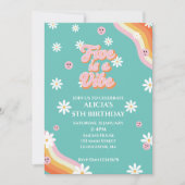 Retro Rainbow FIVE ist ein Vibe Groovy 5. Geburtst Einladung (Vorderseite)