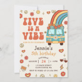 Retro Rainbow Five ist ein Vibe Groovy 5. Geburtst Einladung (Vorderseite)