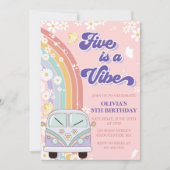 Retro Rainbow Five ist ein Vibe Groovy 5. Geburtst Einladung (Vorderseite)