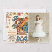 Retro Rainbow Five ist ein Vibe Groovy 5. Geburtst Einladung (Vorderseite)