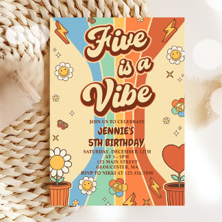 Retro Rainbow Five ist ein Vibe Groovy 5. Geburtst Einladung