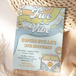 Retro Rainbow Five ist ein Vibe Groovy 5. Geburtst Einladung