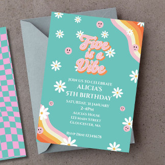 Retro Rainbow FIVE ist ein Vibe Groovy 5. Geburtst Einladung