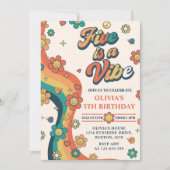 Retro Rainbow Five ist ein Vibe Groovy 5. Geburtst Einladung (Vorderseite)