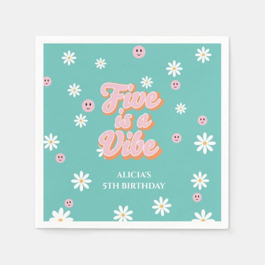 Retro Rainbow FIVE ist ein Vibe Groovy 5. Geburtst Serviette (Vorderseite)