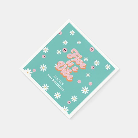 Retro Rainbow FIVE ist ein Vibe Groovy 5. Geburtst Serviette (Ecke)