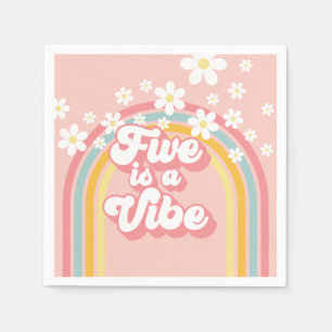 Retro Rainbow FIVE ist ein Vibe Groovy 5. Geburtst Serviette