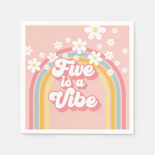 Retro Rainbow FIVE ist ein Vibe Groovy 5. Geburtst Serviette (Vorderseite)