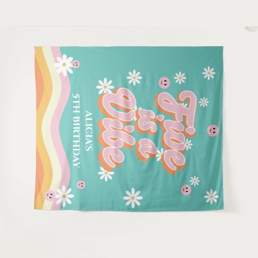 Retro Rainbow FIVE ist ein Vibe Groovy 5. Geburtst Wandteppich (Vorderseite (Horizontal))