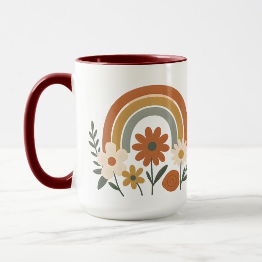 Retro Rainbow Floral Ceramic Mug Tasse (Links)
