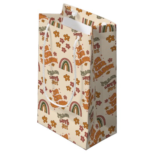 Retro Rainbow Flower Christmas Kleine Geschenktüte (Vorderseite Schrägansicht)