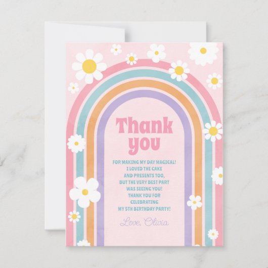 Retro Rainbow Flowers Daisies Thank You Card Dankeskarte (Vorderseite)